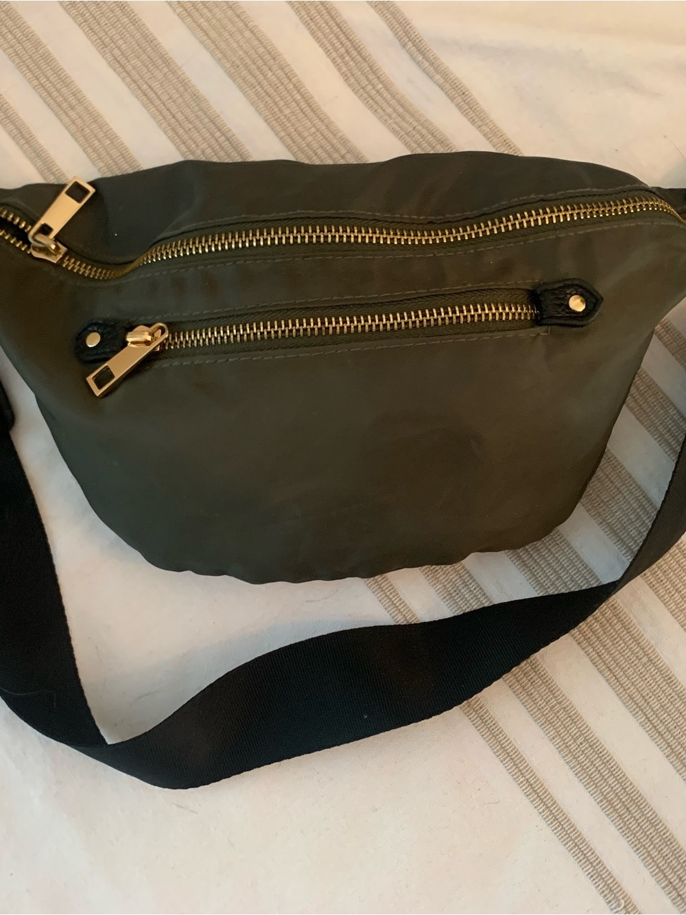 Olive Green Nylon Crossbody/Fanny Pack with Gold Hardware